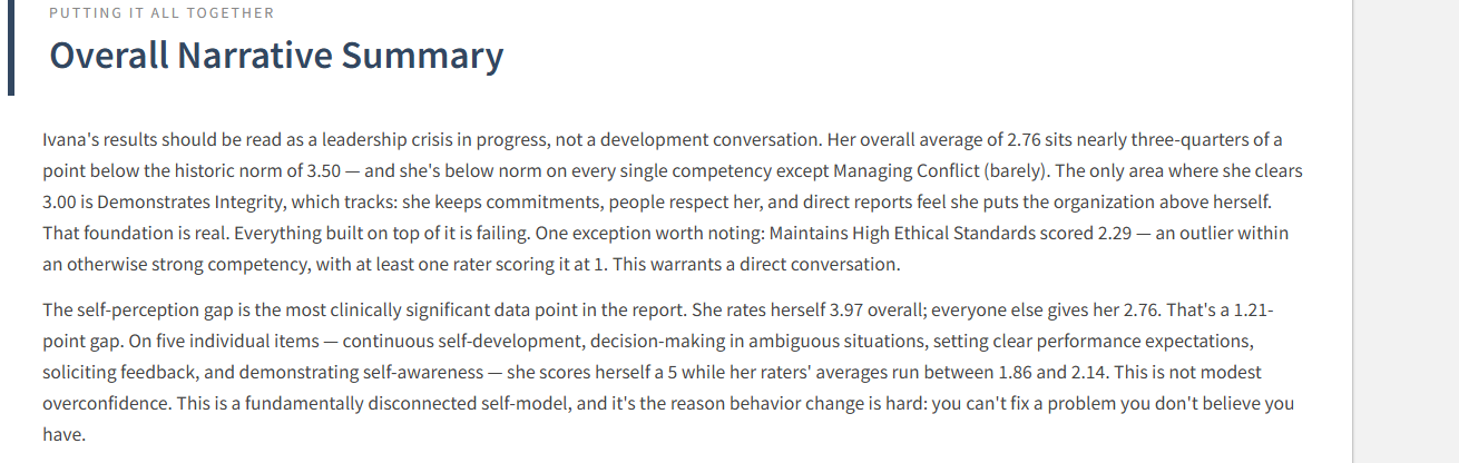 Example AI-written Overall Narrative Summary in a Fast Mirror report